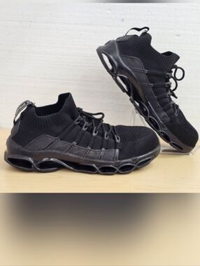 DYKHMILY Air Cushion Steel Toe Work Shoes Sneakers, Black, Sz 11(M) 12.5(W)